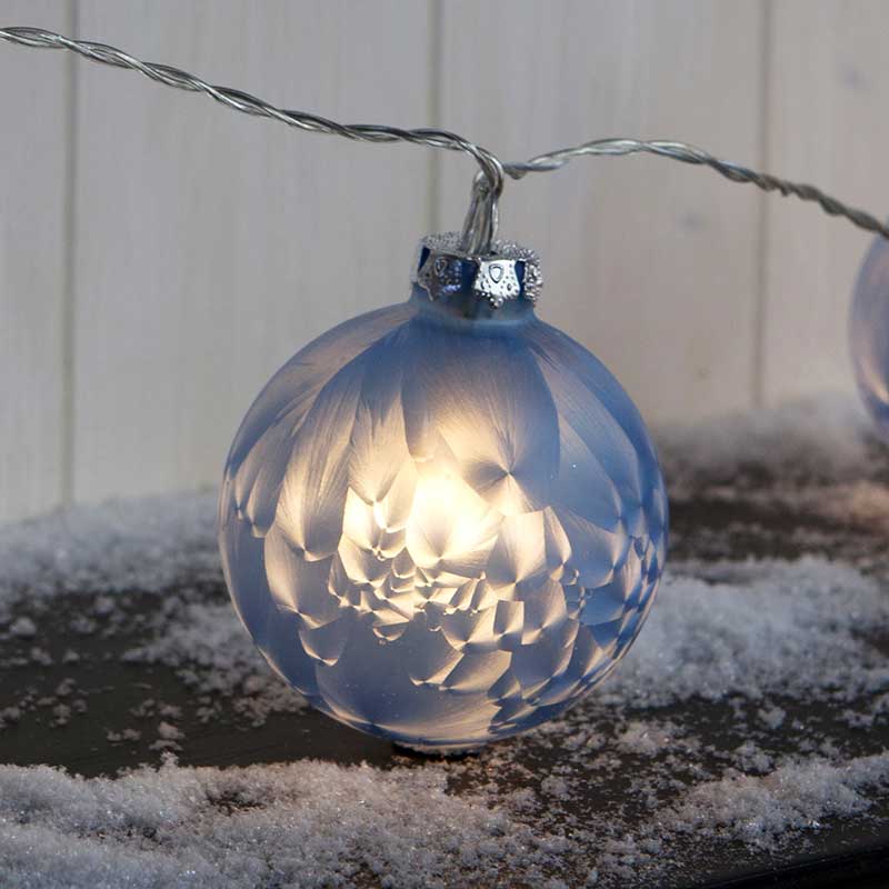 Christmas Blue Frosted Glass Bauble String Lights 10 Warm White Clear Cable