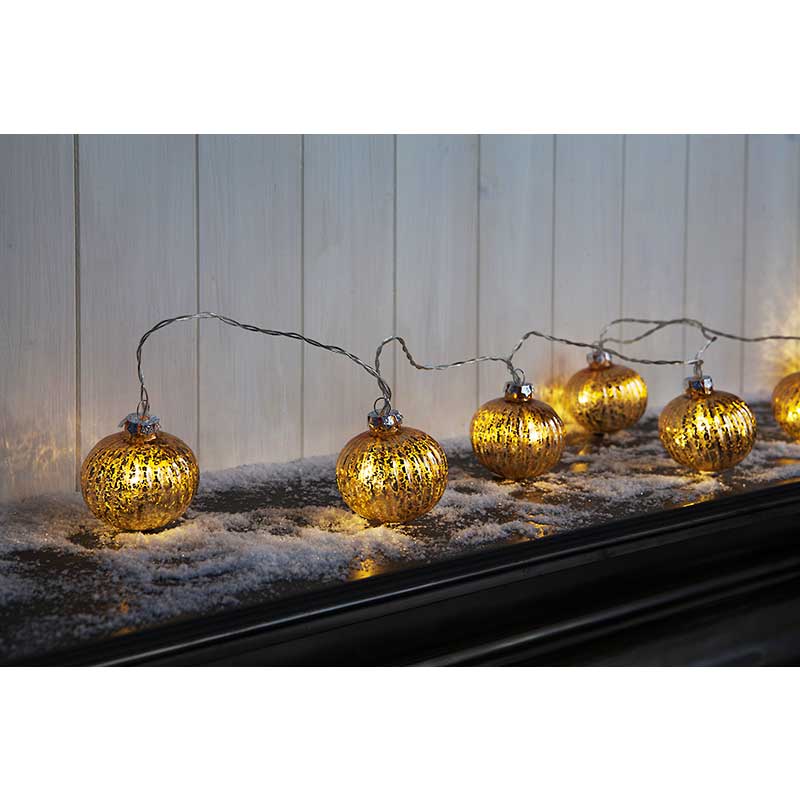 Christmas Warm White Gold Pumpkin Glass Ball String Lights 10 Warm White Clear Cable