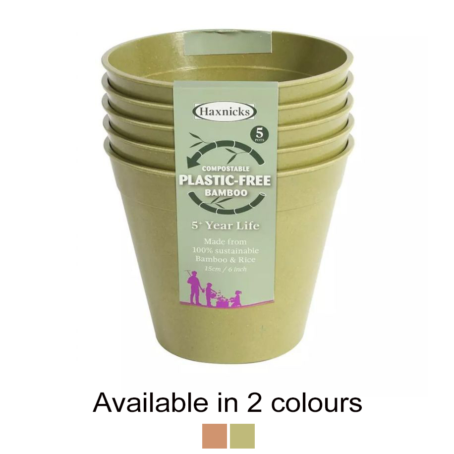 Haxnicks 6 Inch Plastic Free Bamboo Pot x 5