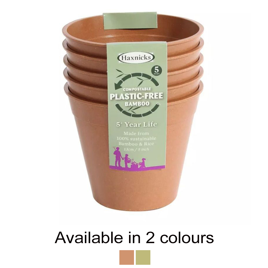 Haxnicks 5 Inch Plastic Free Bamboo Pot x 5