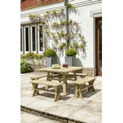 Alexander Rose FSC Pine 4 Benches 110cm Square Dining Set