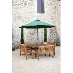 Alexander Rose Cornis 4 Benches 135 Square Dining Set - 2.7m Parasol