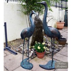 Europa Leisure Cranes Pair of Aluminium Verdigris Statues - Dark