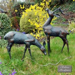Europa Leisure Deer Pair Small Aluminium Verdigris Statue - Dark