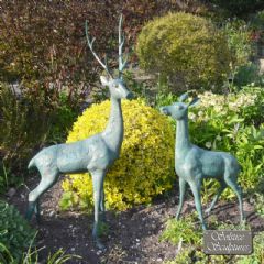 Europa Leisure Deer Pair Aluminium Verdigris Statues - Gold