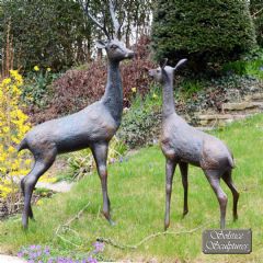 Europa Leisure Deer Pair Large Aluminium Verdigris Statue - Dark