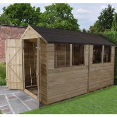 Forest Garden Overlap Pressure Treated Double Door Apex Shed - W6ft x D10ft