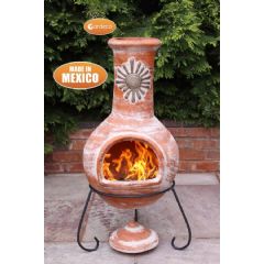 Gardeco Sol Extra Large Mexican Chiminea - Rustic Orange with Sun Design - Height 125cm