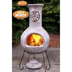 Gardeco Cruz Extra Large Mexican Chiminea - Brushed Sandstone with Cross Design- Height 125cm