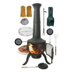 Gardeco Tia Large Chiminea - Black - Includes Accessories Bundle
