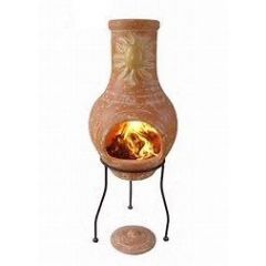 Gardeco Lola Sol Small Clay Chiminea with Copper Sun - Height 75cm