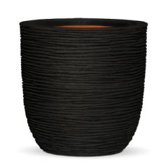 Capi Nature Ribbed Pot Ball Planter - Black - Diameter 35cm x H34cm