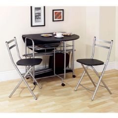 Greenhurst Four Seat Stowaway Indoor Dining Set in Black and Silver