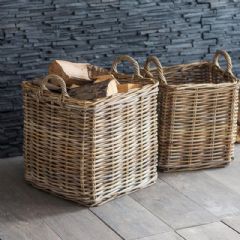Garden Trading Set of 2 Square Log Basket - Rattan