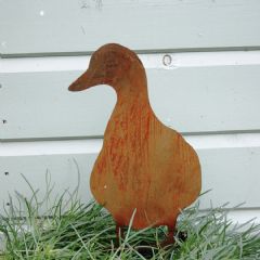 Poppyforge Duck Facing Decorative Garden Character with Base - Rust