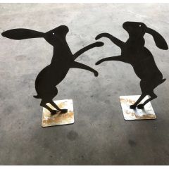Poppyforge Fenland Hares Decorative Garden Character with Base - Black