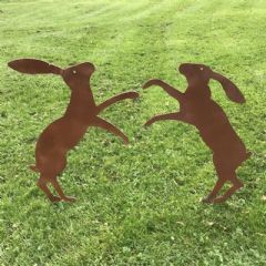 Poppyforge Fenland Hares Large Decorative Garden Character - Rust