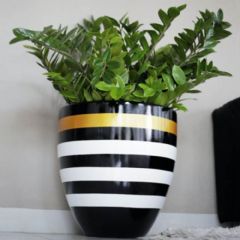 Satu Bumi Black Base White and Gold Bands Designer Planter