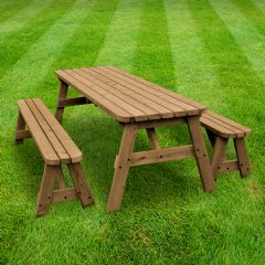 Rutland County Oakham Rounded Picnic Table and Bench Sets - Rustic Brown