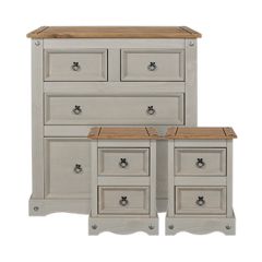 Core Products Corona Grey Bedside Cabinets and Chest of Drawers Trio Set