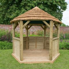 Forest Garden 3m Hexagonal Wooden Garden Gazebo with Thatched Roof