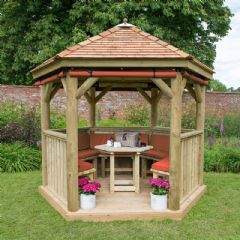 Forest Garden 3m Hexagonal Wooden Garden Gazebo with Cedar Roof