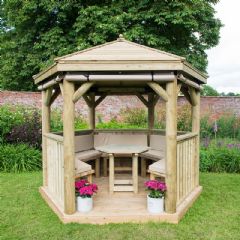 Forest Garden 3m Hexagonal Wooden Garden Gazebo with Timber Roof