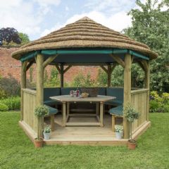 Forest Garden 3.6m Hexagonal Wooden Garden Gazebo with Thatched Roof