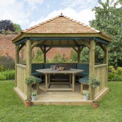 Forest Garden 4m Hexagonal Wooden Garden Gazebo with Cedar Roof