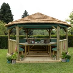 Forest Garden 4.7m Hexagonal Wooden Garden Gazebo with Thatched Roof