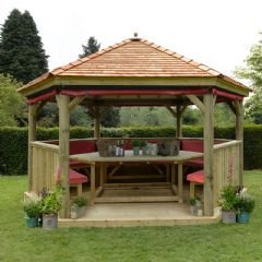 Forest Garden 4.7m Hexagonal Wooden Garden Gazebo with Cedar Roof