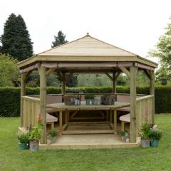 Forest Garden 4.7m Hexagonal Wooden Garden Gazebo with Timber Roof
