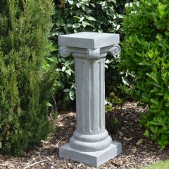 The Garden Feature Collection Clawson Scroll Plinth - Ancient Grey - W33cm x D33cm x H80cm