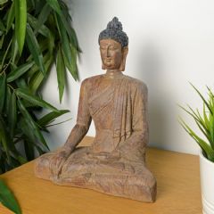 Elur Buddah Sitting Carved Wood Effect Ornament