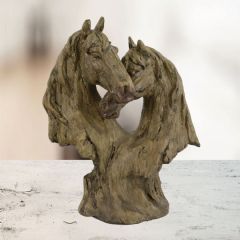 Elur Double Horse Head Carved Wood Effect Ornament