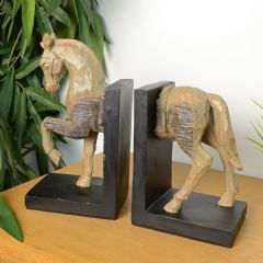 Elur Horse Bookends Carved Wood Effect Ornament