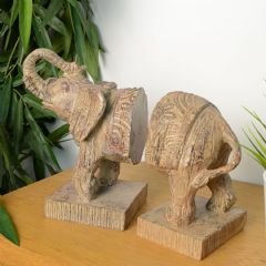 Elur Elephant Bookends Carved Wood Effect Ornament