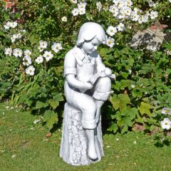 Solstice Sculptures Finn Reading Boy - 88cm - White Stone Effect