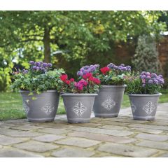 Greenhurst Set of 4 Fleur-De-Lys Planters - Heritage Grey
