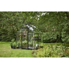 Halls Qube Greenhouse - Black - W6ft x D6ft - Toughened Glass