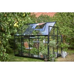 Halls Qube Greenhouse - Black - W6ft x D8ft - Toughened Glass