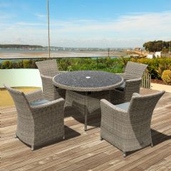 Cozy Bay Eden 4 Seater Rattan Dining Set - Granite Effect Glass