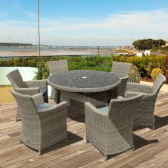 Cozy Bay Eden 6 Seater Rattan Dining Set - Granite Effect Glass