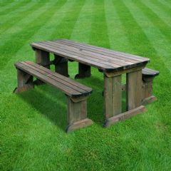 Rutland County Tinwell Rounded Picnic Table and Bench Set - Rustic Brown