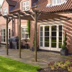Rutland County Standard Lean To 3 Post Pergola - Rustic Brown