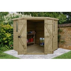 Forest Garden Pressure Treated Tongue and Groove Corner Shed - W7ft x D7ft