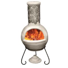 Gardeco Flor Clay Chiminea Beige and Black - 110cm