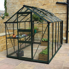 Eden Burford Zero Threshold Green Frame Greenhouse - Long Pane Toughened Glass