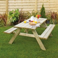 Grange Wooden Oblong Garden Picnic Table with Seats - 200cm Width