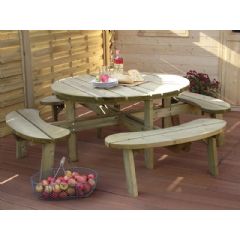 Grange Wooden Round Picnic Table with Seats - 200cm Diameter